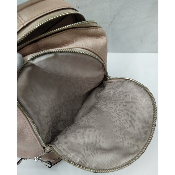 Michael Kors Rhea Beige Pink Pebbled Leather Zipper Pockets Backpack